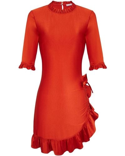 Rabanne Asymmetric Flamenco Minidress - Red