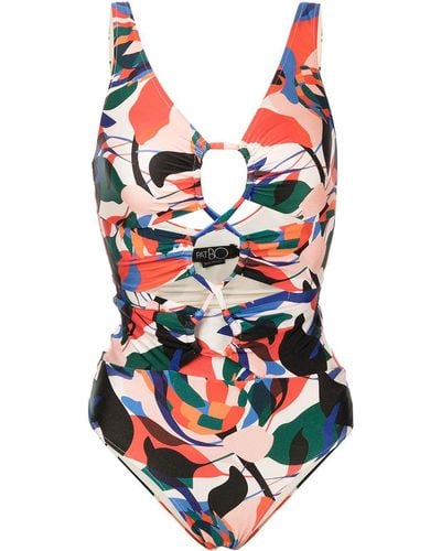 PATBO Moscow Abstract-print Lace-up Swimsuit - Multicolour