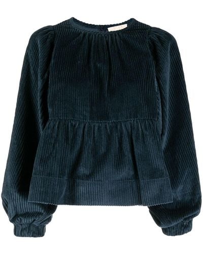 byTiMo Puff-sleeve Corduroy Top - Blue