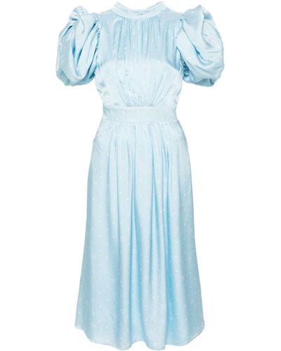 ROTATE BIRGER CHRISTENSEN Polka Dot-print Puff-sleeve Midi Dress - Blue