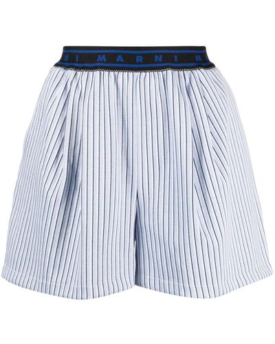 Marni Striped Shorts With Logo Belt - Blue