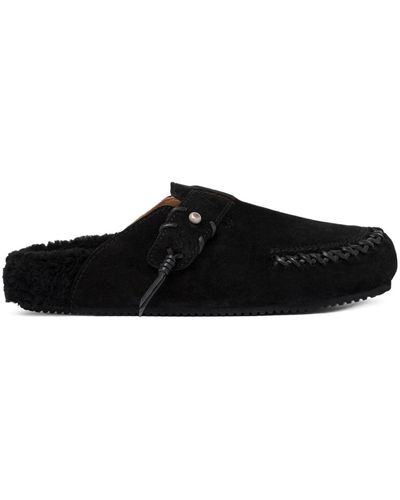Buttero Stitched Suede Slippers - Black
