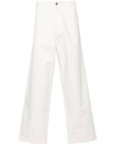 Emporio Armani Pantalon en coton à coupe droite - Blanc