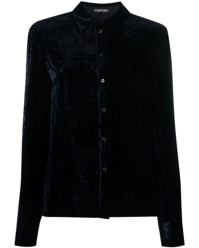 Tom Ford Camisa de manga larga con efecto de terciopelo - Negro