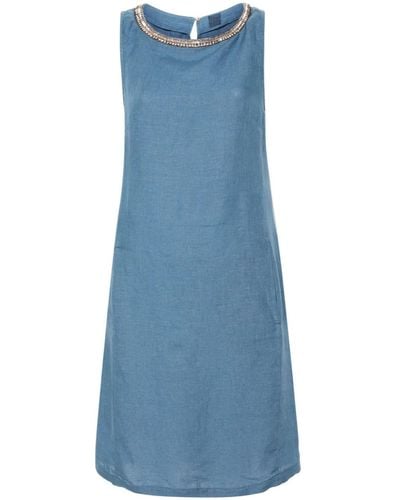 120% Lino Crystal-Embellished Linen Mini Dress - Blue
