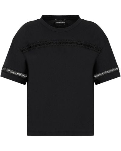 Emporio Armani Logo-embroidered Cotton T-shirt - Black