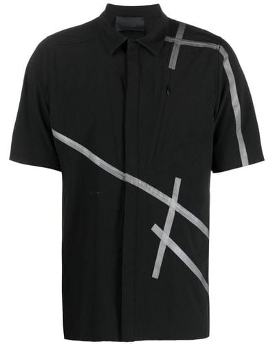 HELIOT EMIL Striped-detail Short-sleeve Shirt - Black