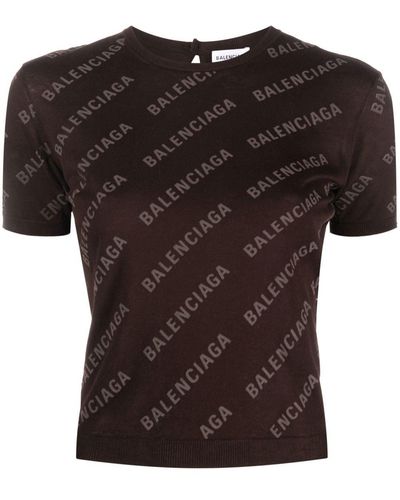 Balenciaga Logo-print Cropped Knitted Top - Black