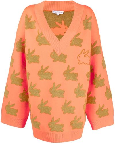 JW Anderson Bunny-intarsia V-neck Sweater - Orange