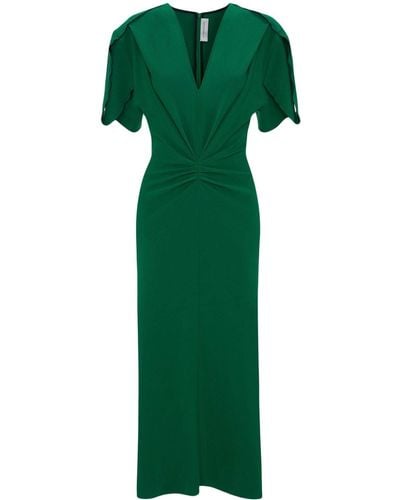 Victoria Beckham Gerafftes Kleid mit V-Ausschnitt - Grün