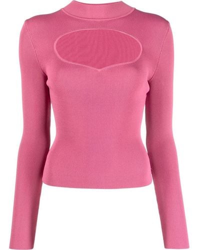 STAUD Gerippter Strickpullover mit Cut-Outs - Pink