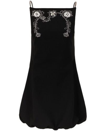 Rabanne Floral-embroidery Wool-blend Dress - Black