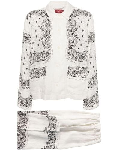 Desmond & Dempsey Pyjama mit Bandana-Print - Weiß