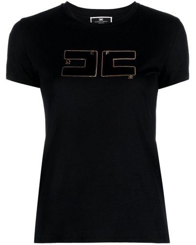 Elisabetta Franchi Camiseta con parche del logo - Negro