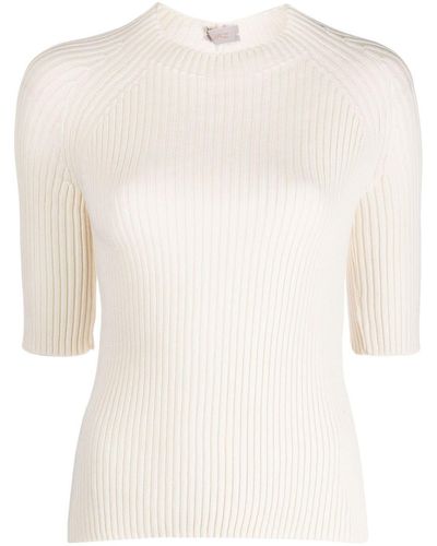 Mrz Three-quarter Sleeve Ribbed Knitted Top - White