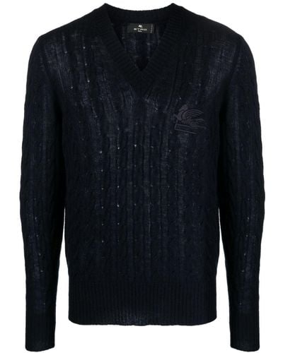 Etro Logo-embroidered Cashmere Sweater - Blue