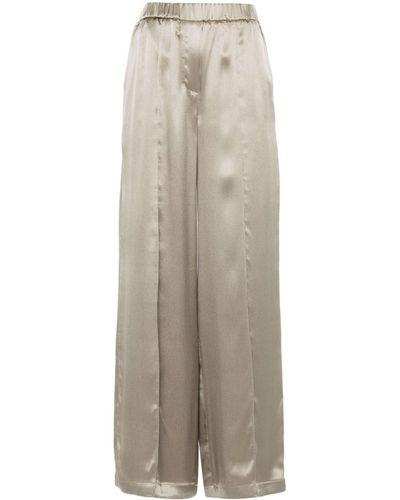 Loewe Anagram-embroidered Satin Trousers - Natural