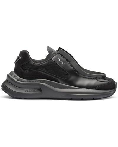 Prada Systeme Brushed Leather Sneakers With Bike Fabric And Suede Elements - Black