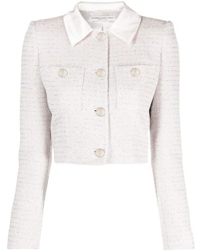 Alessandra Rich Metallic Cropped Tweed Jacket - White
