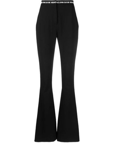 Versace Logo-waistband Flared Pants - Black