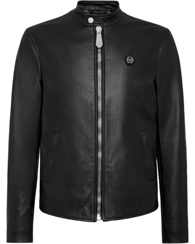 Philipp Plein Logo-patch Leather Jacket - Black