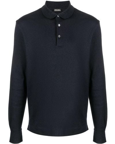 ZEGNA Club-collar Cotton Polo Shirt - Blue