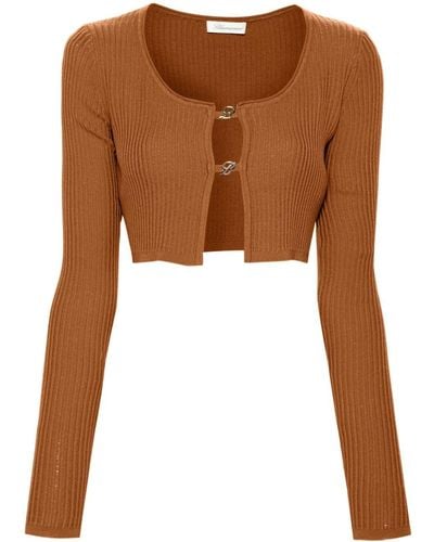 Blumarine Cropped Ribbed-knit Cardigan - Brown