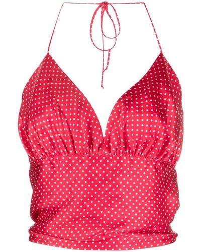 Alexandre Vauthier Dot-print Silk Halterneck Top - Red