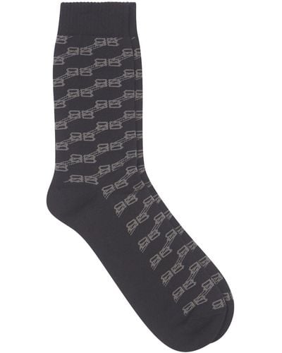 Balenciaga Monogram Print Cotton Socks - Gray