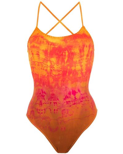 Amir Slama Embroidery Tie Dye Swimsuit - Orange