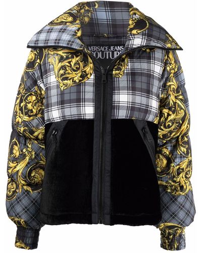 Versace Jeans Couture チェック バロックプリント パデッドジャケット - ブラック