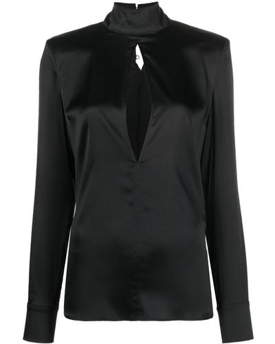 Genny Cut-out Detail Silk Shirt - Black