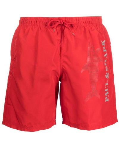 Paul & Shark Badeshorts mit Logo-Print - Rot