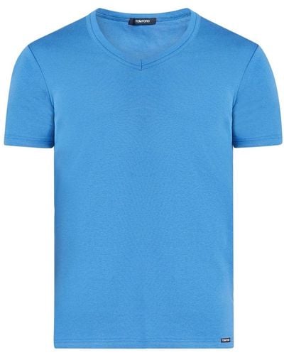 Tom Ford V-neck Cotton T-shirt - Blue