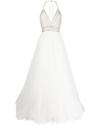 Jenny Packham Eva Crystal-embellished Halterneck Gown - White