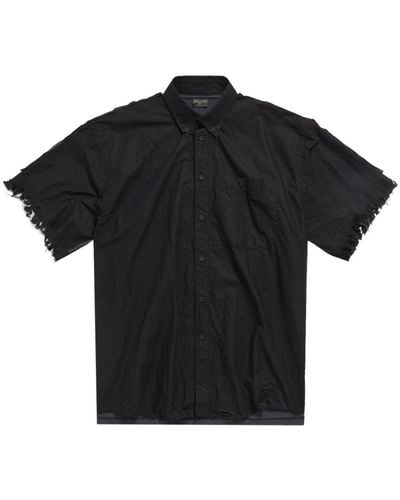 Balenciaga Graphic-print Frayed Shirt - Black