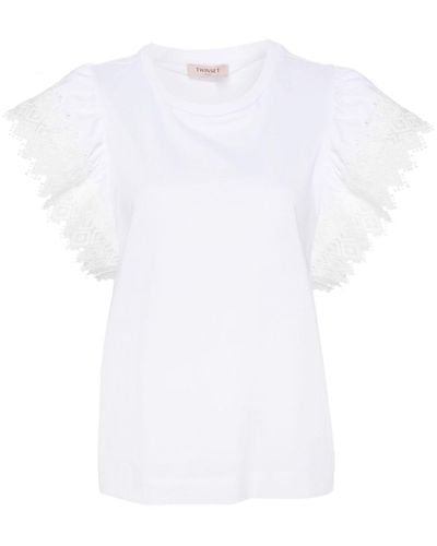 Twin Set Bluse mit bestickten Ärmeln - Weiß