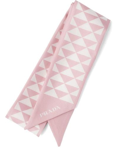 Prada Silk Triangle Skinny Scarf - Pink