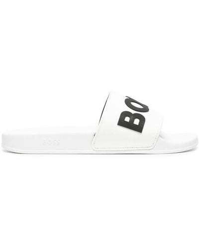 BOSS Sandali slides con logo goffrato - Bianco