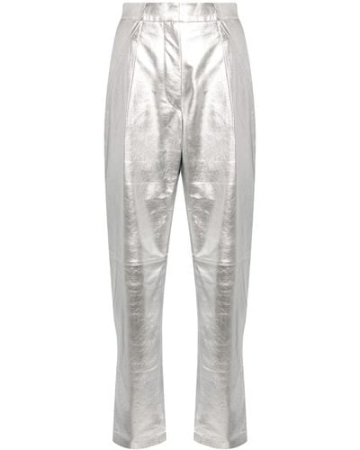 IRO Metallic Leather Tapered Pants - Gray