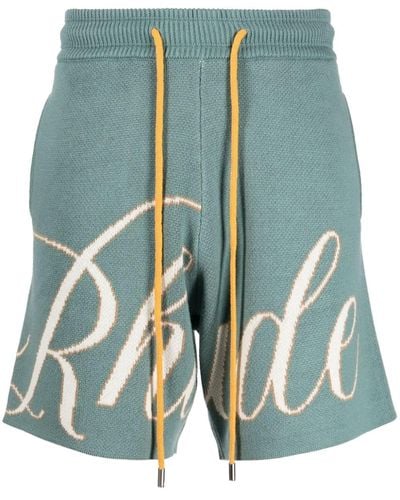 Rhude Intarsia-logo Knitted Shorts - Blue