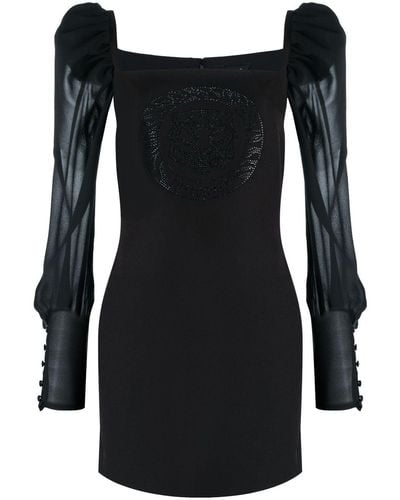 Just Cavalli Stud-embellished Square-neck Minidress - Black