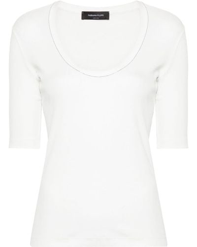 Fabiana Filippi Gebürstetes T-Shirt mit Kettendetail - Weiß