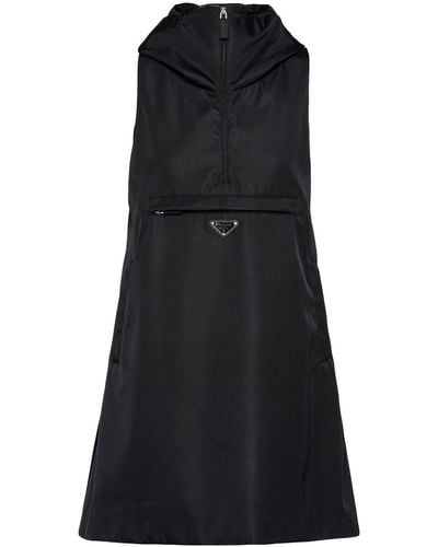 Prada Triangle Logo Hooded Minidress - Black