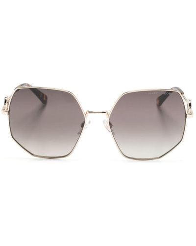 Marc Jacobs Logo-plaque Geometric-frame Sunglasses - Metallic