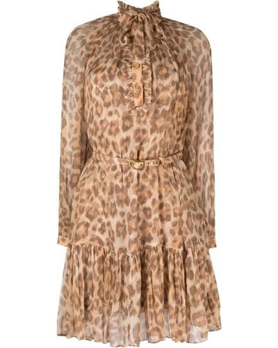 Zimmermann Leopard-print Belted-waist Minidress - Natural