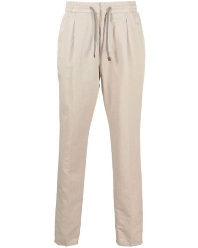 BRUNELLO CUCINELLI White Linen Double Pleated Leisure Fit Pants EU 50 US 34