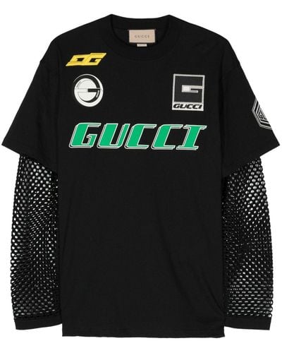 Gucci T-shirt superposé à logo imprimé - Noir
