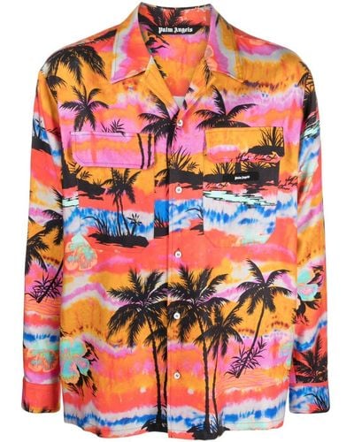 Palm Angels Camicia con stampa Psychedelic Palms - Arancione