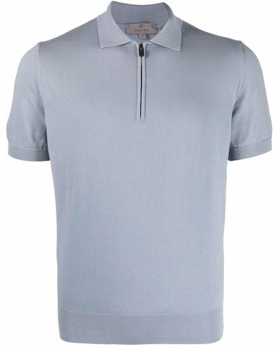 Canali Zippered Cotton Polo Shirt - Blue